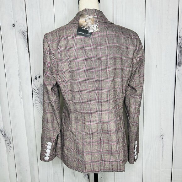 NWT Boston Proper Glen Plaid Single Button Lined Business Blazer Sz 12 Gray Pink - Picture 8 of 11